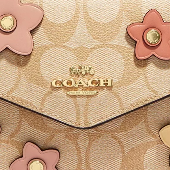 Coach Envelope Clutch Crossbody In Signature Canvas With Floral Applique - Picture 6 of 8